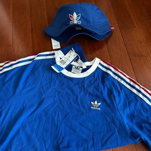 Adidas Originals Men’s 3 Stripes Tee and Bucket Hat